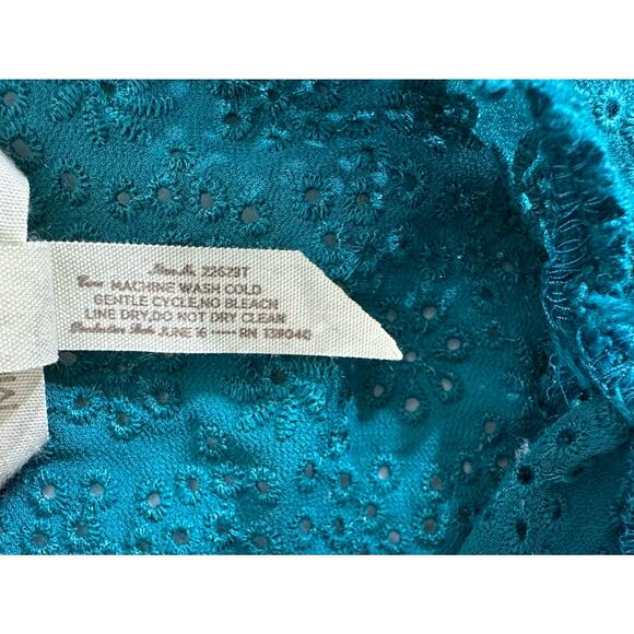 Matilda Jane Sheer Blouse Top Size Small Teal Green Swiss Dot Notch Neck READ - Picture 5 of 9